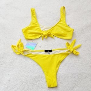 MissGuided Two Piece Tie Front Bikini Set Size 8 Yellow